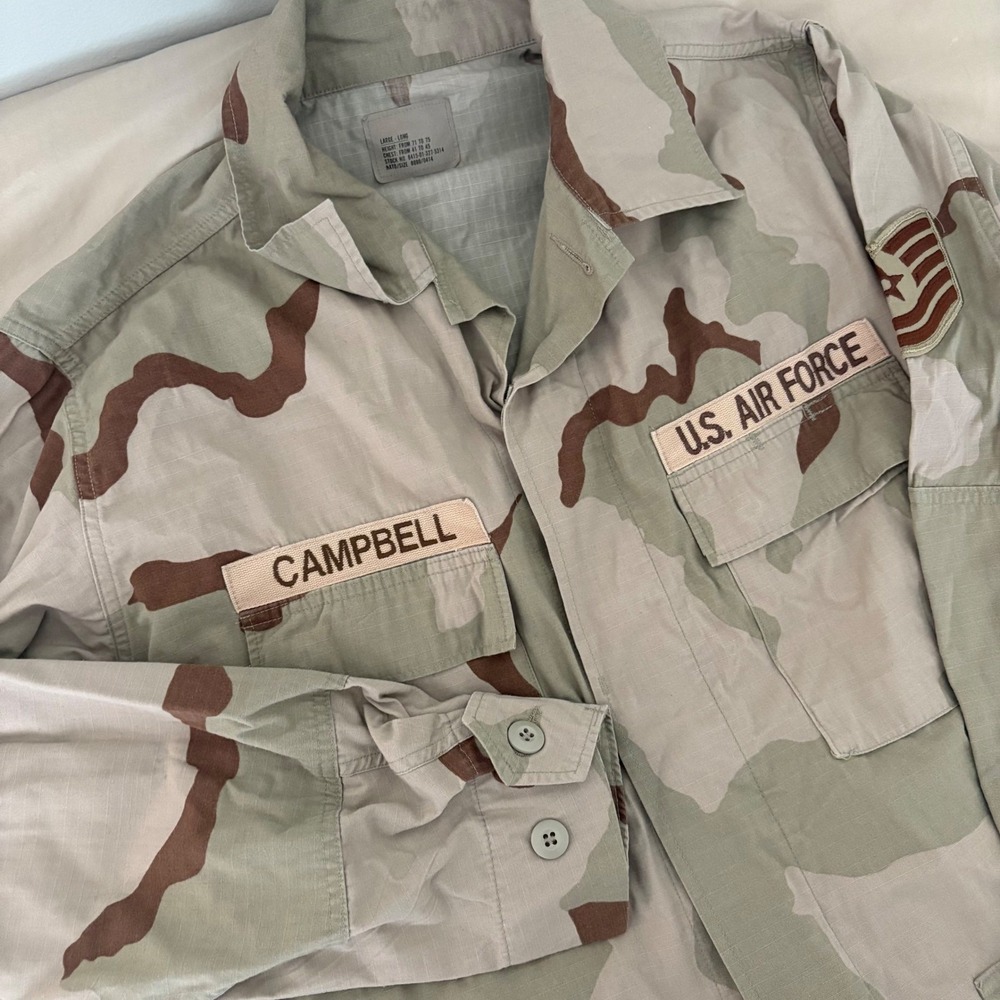 USAF Desert Camo BDU Jacket Large Long Staff Sergeant Campbell DCU Military